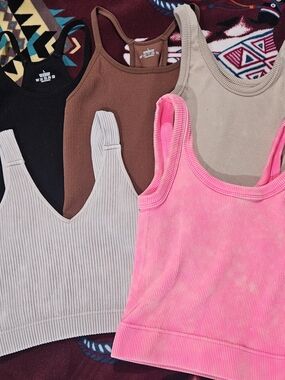 Ribbed Tank Crop Top Bundle - Pink, Brown, Beige, Black